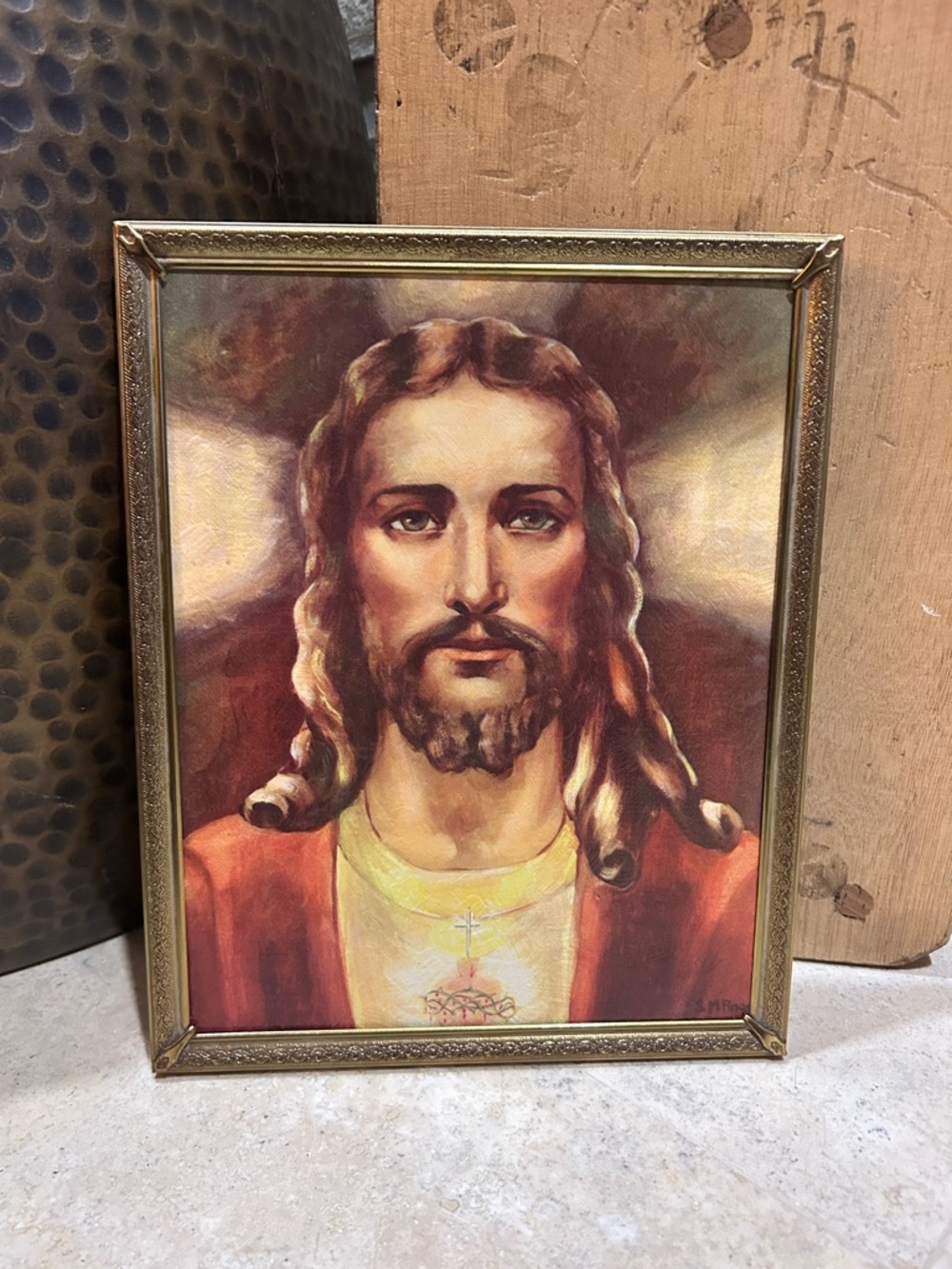 vintage lithograph print of the Sacred Heart of Jesus by S.M. Angelica